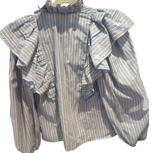 The Label Edition Striped Ruffle Blouse - NWT Size S